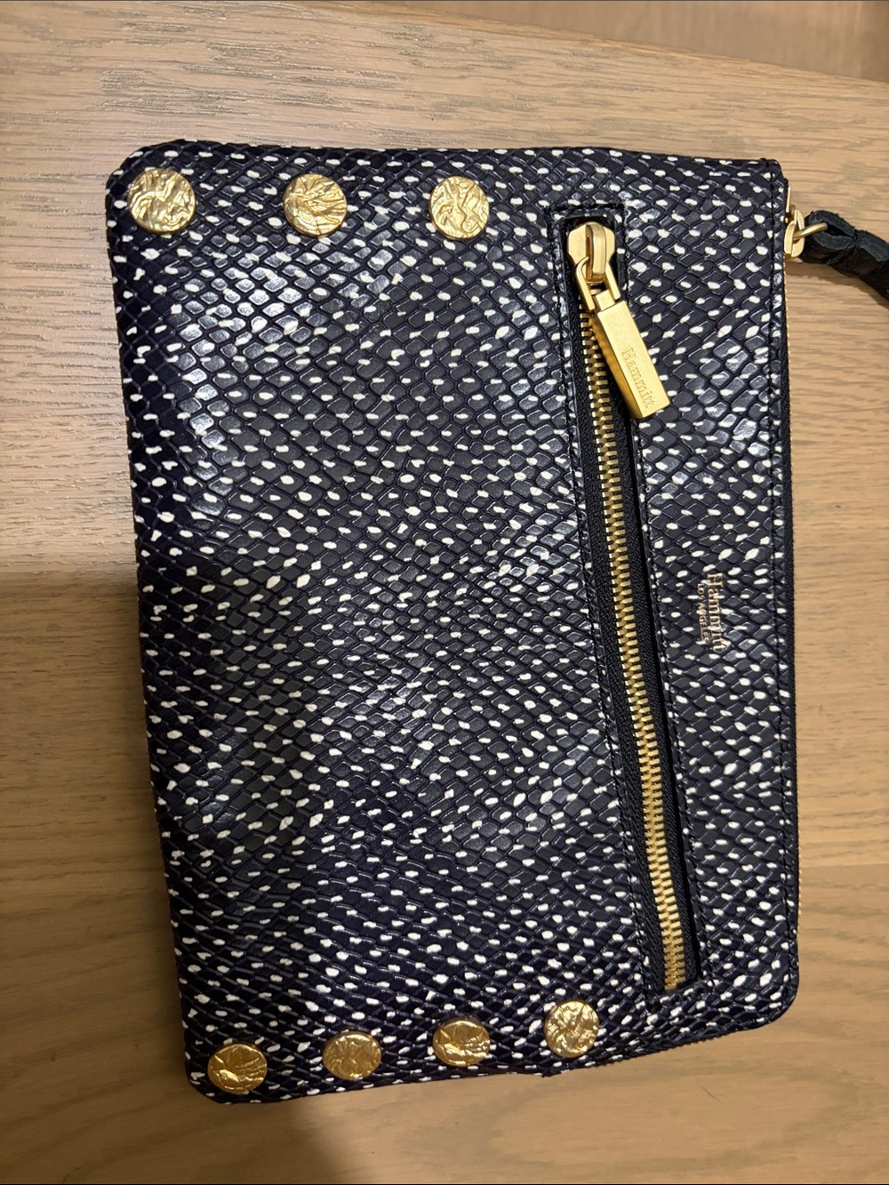 Hammitt Nash Black & White Textured Wristlet with Gold Hardware